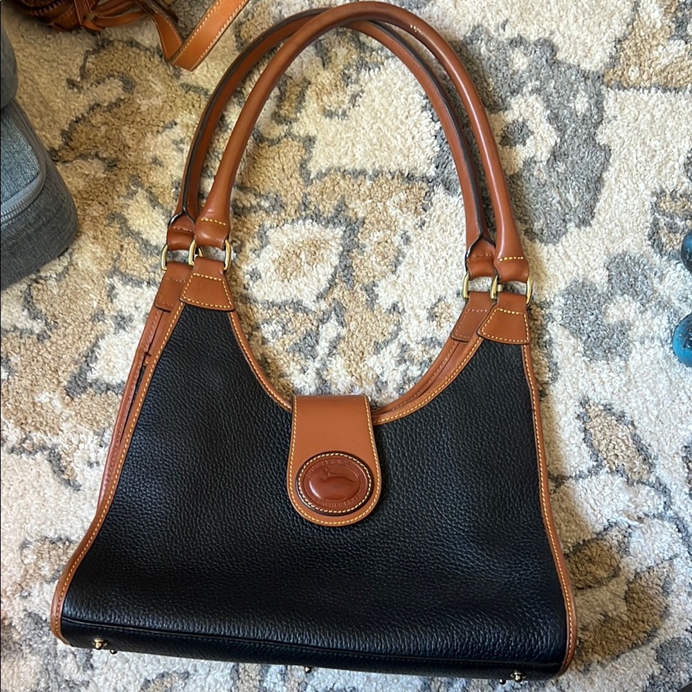 Vintage Dooney and Burke- Black and Tan Leather Shoulder Bag